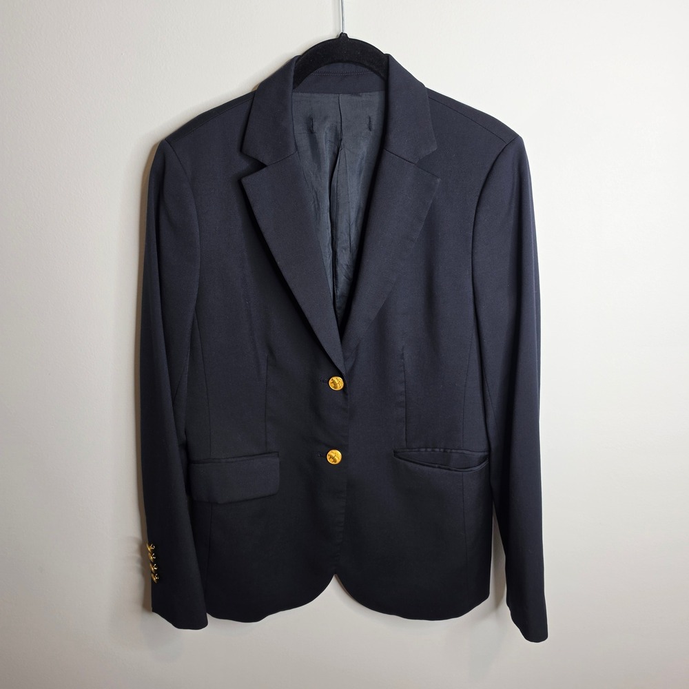 Brooks Brothers Blazer Womens 8 Navy Blue 100% Wool Gold Crest Button Jacket